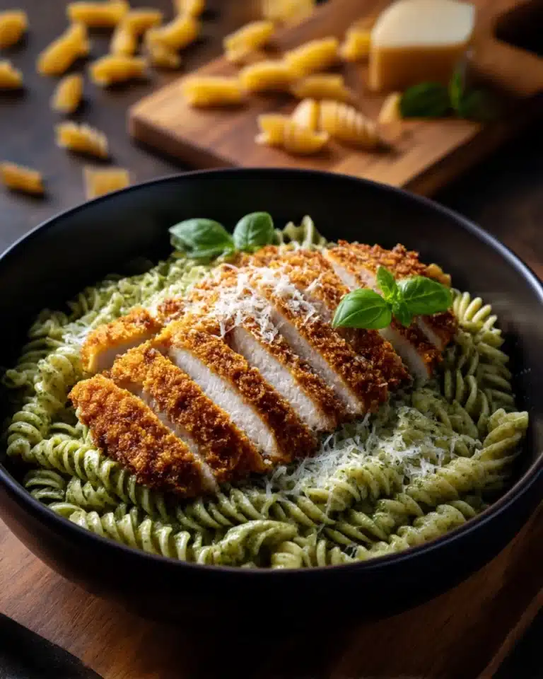 Pesto Pasta with Crispy Parmesan Chicken Recipe