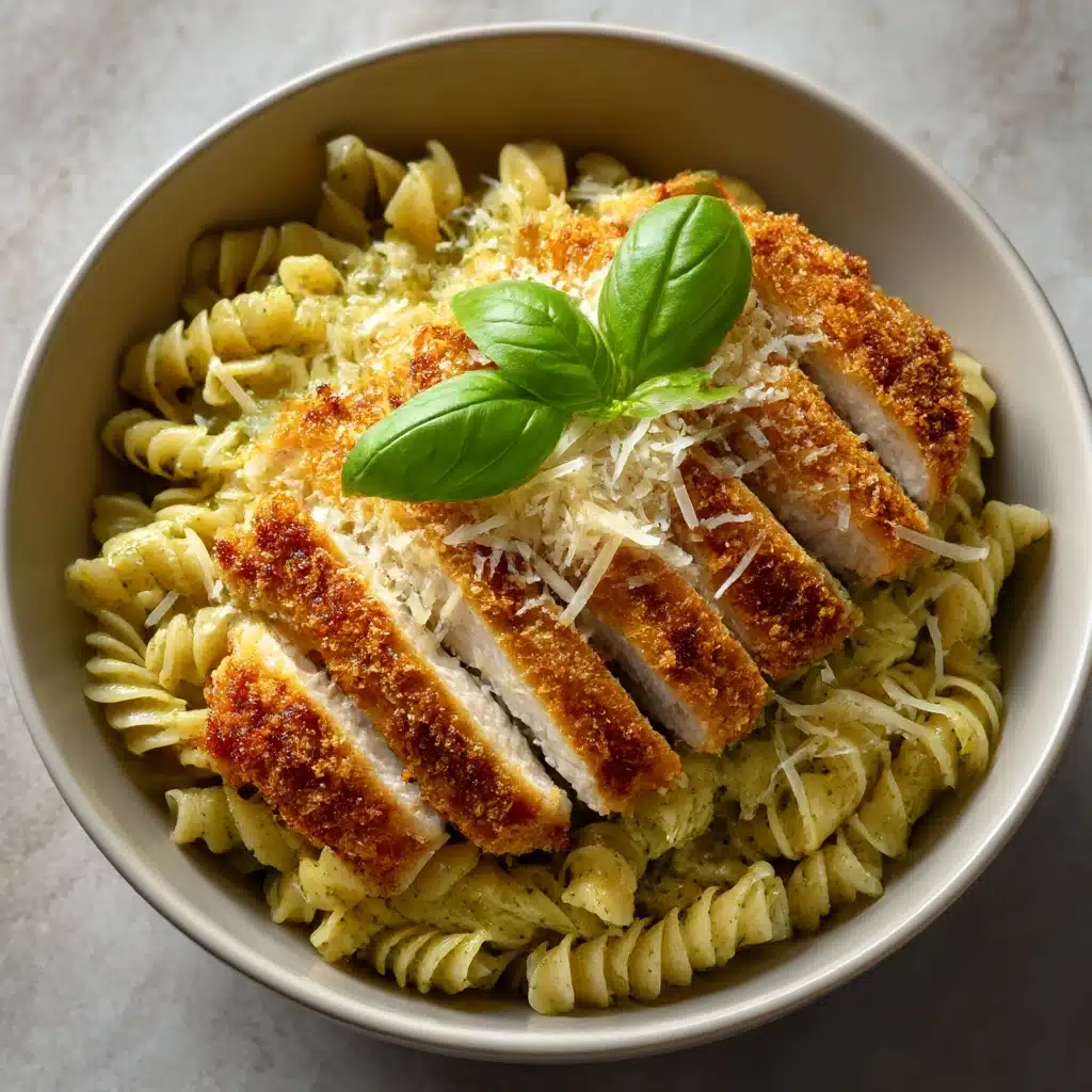 Pesto Pasta with Crispy Parmesan Chicken Recipe - Recipe Image