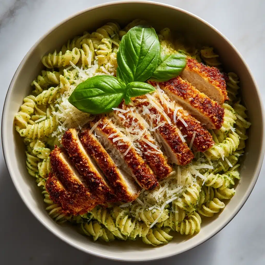 Pesto Pasta with Crispy Parmesan Chicken Recipe - Recipe Image