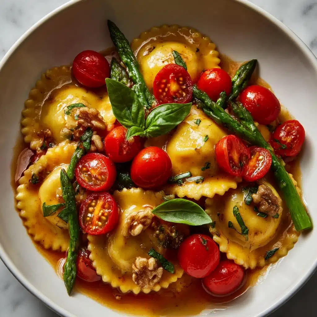 Ravioli With Tomatoes Asparagus Garlic And Herbs Recipe - Recipe Image