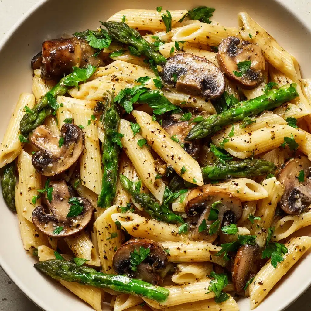 Creamy Mushroom and Asparagus Chicken Penne Recipe - Recipe Image