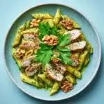 Chicken & Vegetable Penne with Parsley-Walnut Pesto Recipe