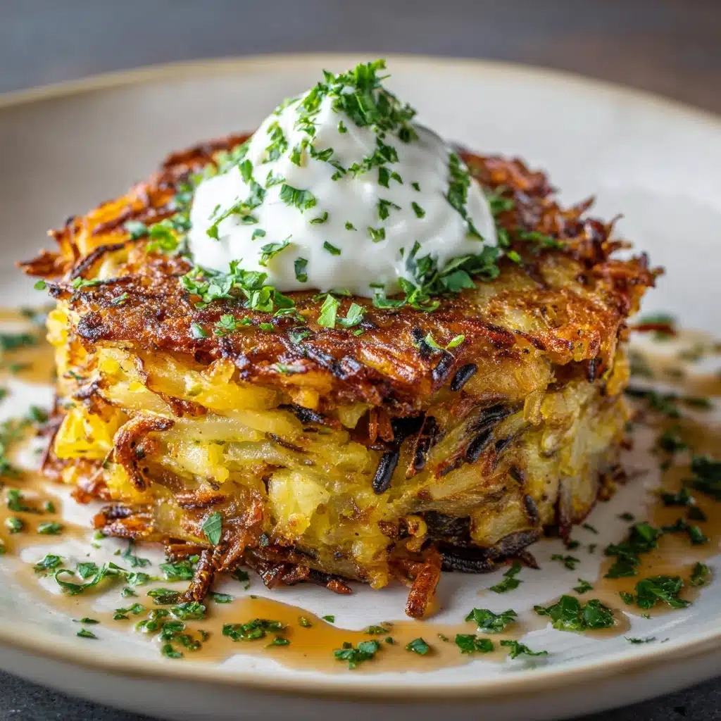 Potato-Parsnip Rosti with Caramelized Onion Sour Cream Recipe - Recipe Image