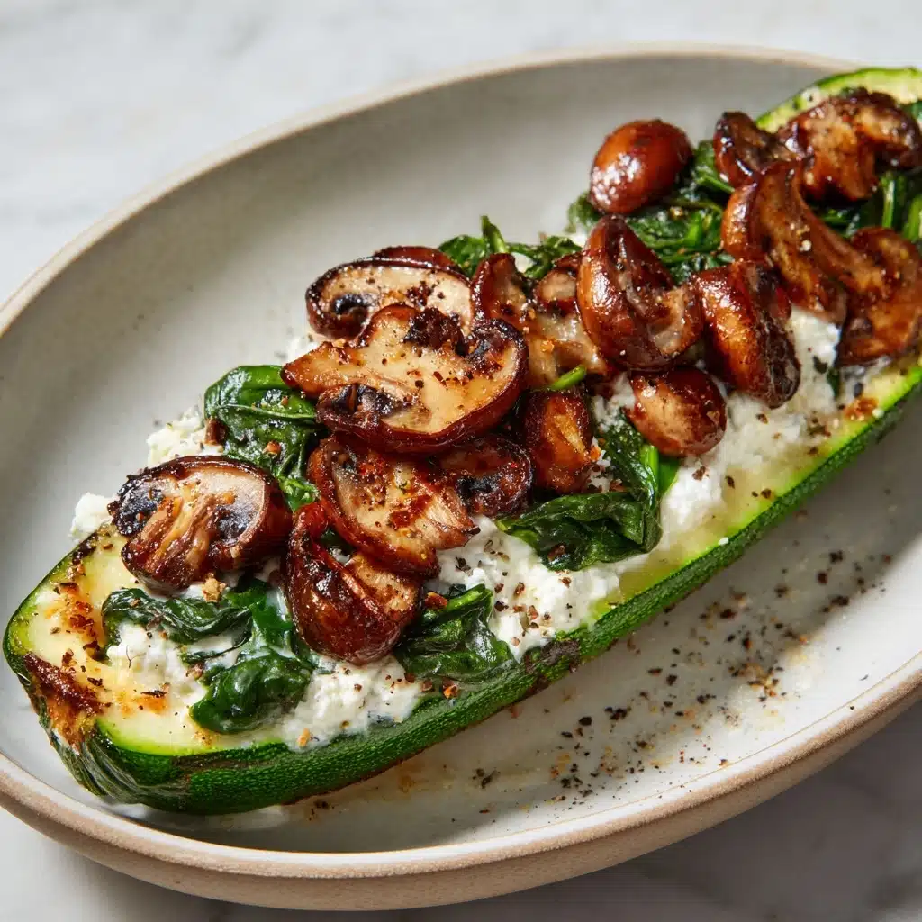 Spinach, Mushroom, and Ricotta Stuffed Zucchini Recipe - Recipe Image