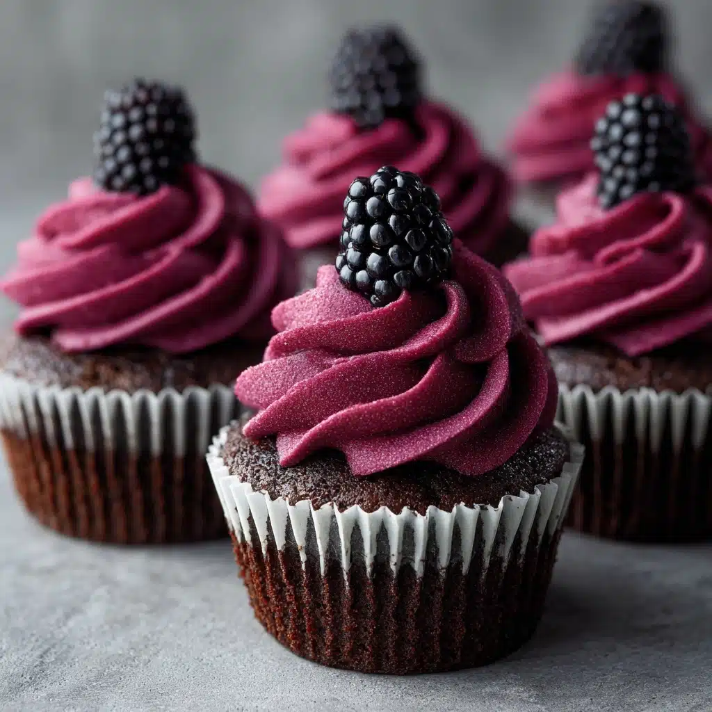 Chocolate Cupcakes with Blackberry Buttercream Recipe - Recipe Image