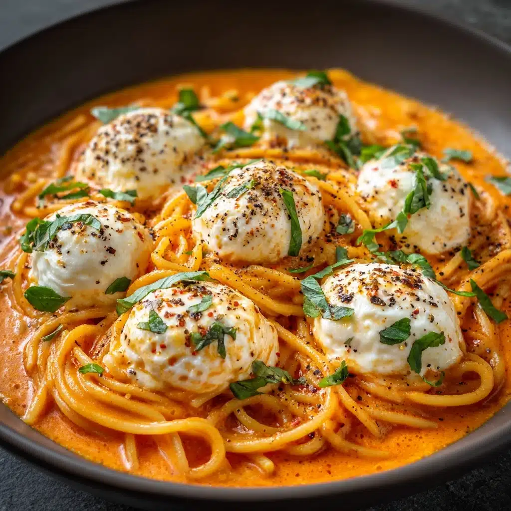 Creamy Red Pepper Pasta with Burrata and Herbs Recipe - Recipe Image