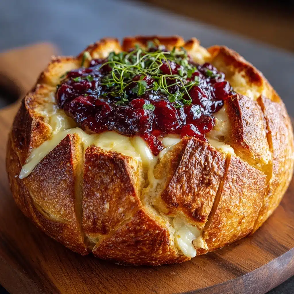 Garlic Herb Sourdough Bread Stuffed with Brie and Cranberry Sauce Recipe - Recipe Image