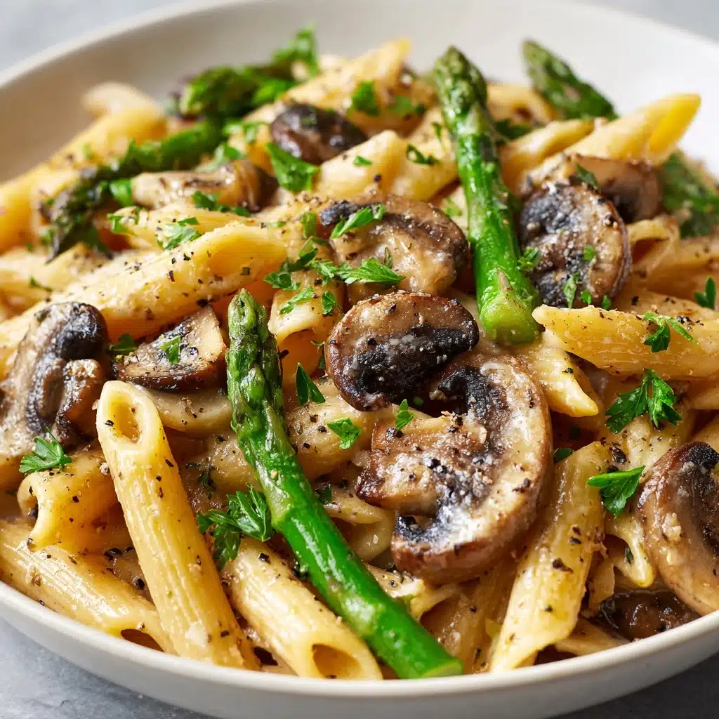 Creamy Mushroom and Asparagus Chicken Penne Recipe - Recipe Image