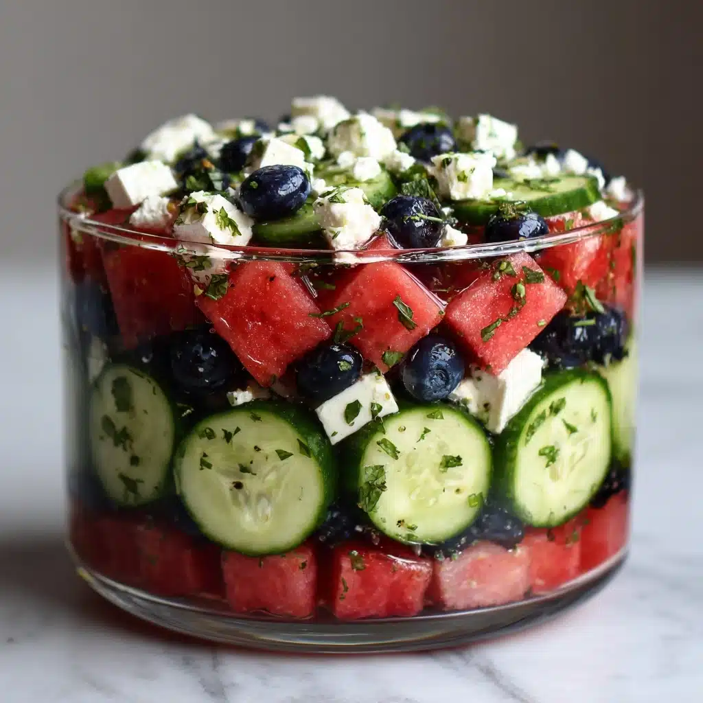 Watermelon Feta Salad with Cucumber and Blueberries Recipe - Recipe Image