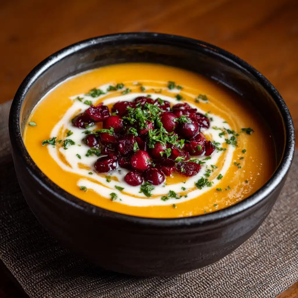 Roasted Butternut Squash Soup with Cream Cheese and Cranberries Recipe - Recipe Image