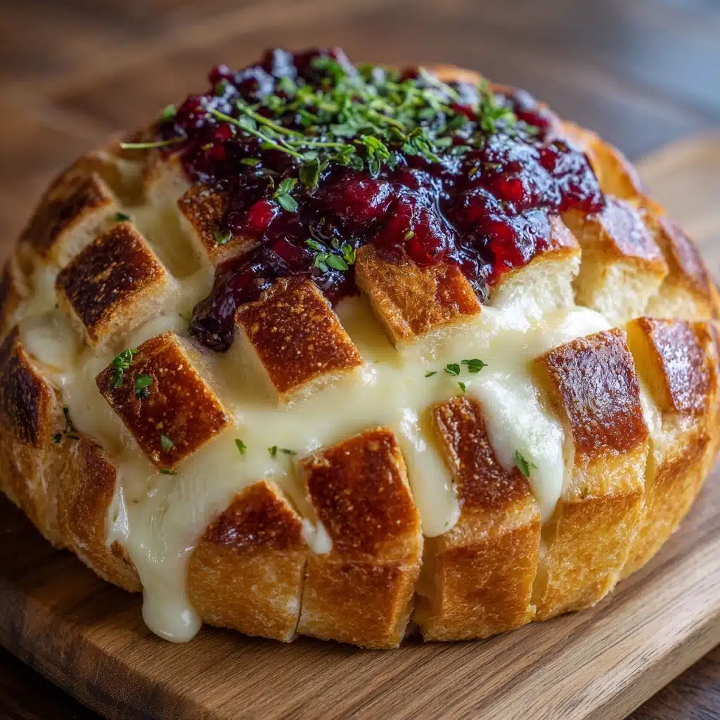 Garlic Herb Sourdough Bread Stuffed with Brie and Cranberry Sauce Recipe
