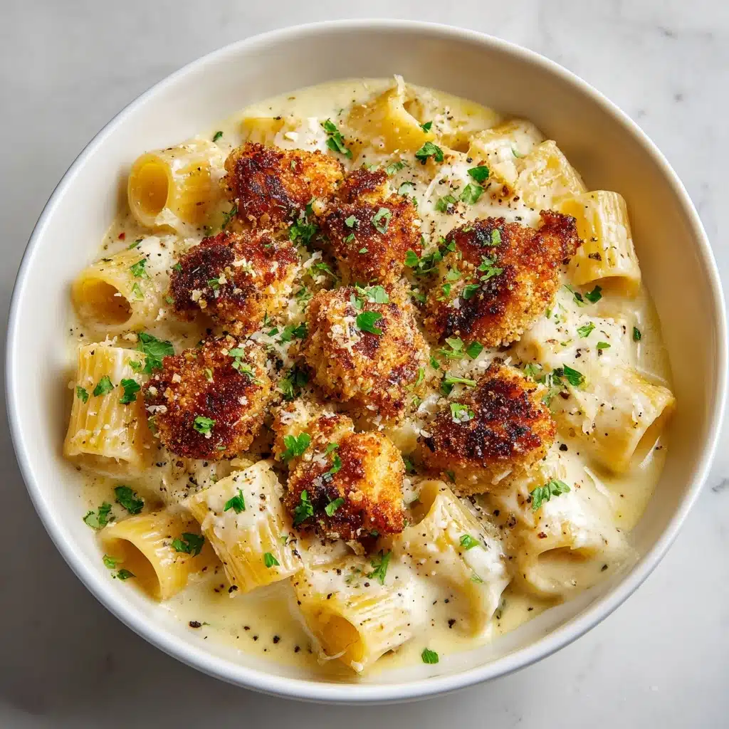 Cheesy Garlic Butter Chicken Bites with Creamy Parmesan Pasta Recipe - Recipe Image