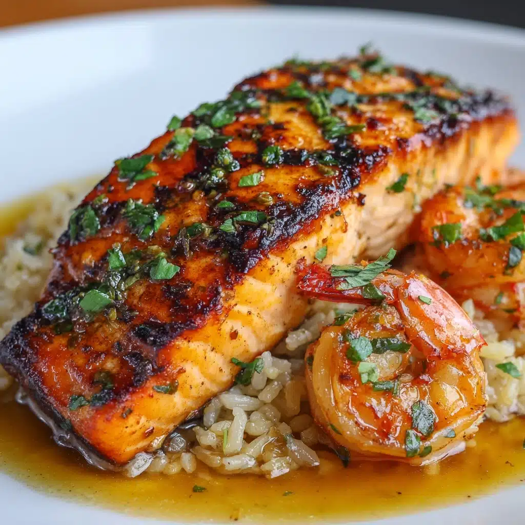 **Honey Garlic Salmon & Shrimp over Garlic Butter Rice** Recipe - Recipe Image