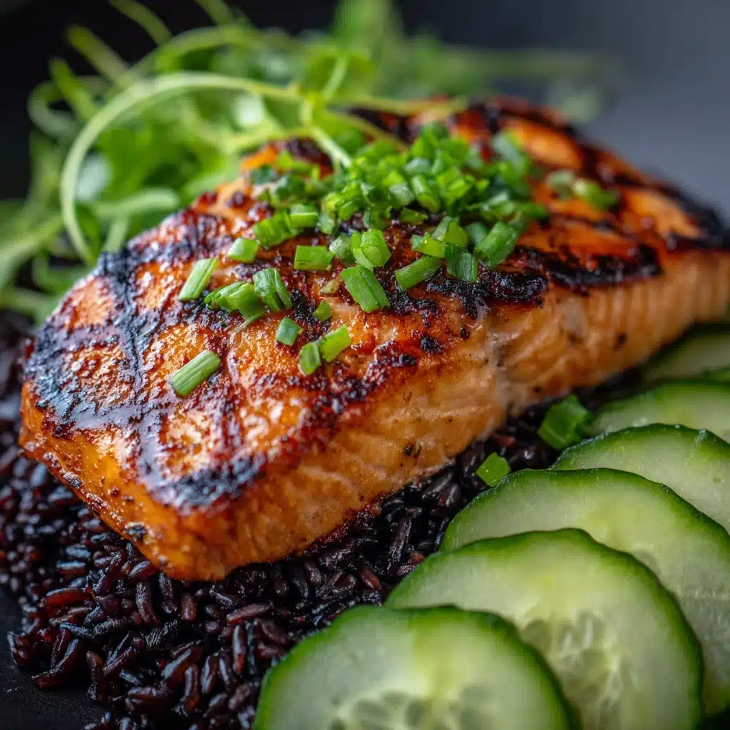 Grilled Salmon with Black Rice and Creamy Cucumber Salad Recipe