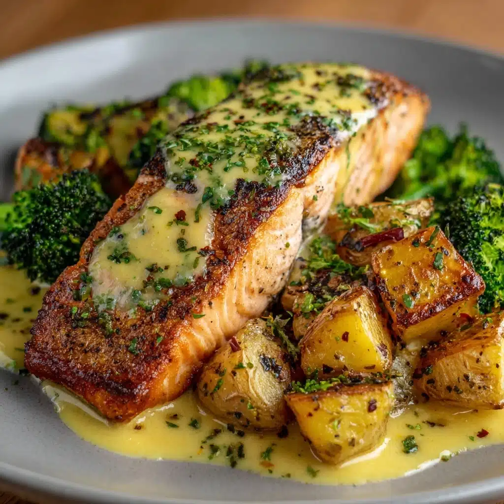 Lemon Butter Salmon with Crispy Potatoes and Broccoli Recipe - Recipe Image