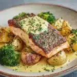 Lemon Butter Salmon with Crispy Potatoes and Broccoli Recipe