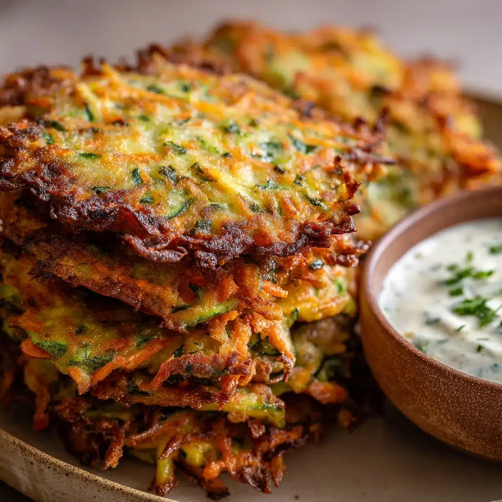 Crispy Vegetable Fritters with Creamy Garlic Tzatziki Recipe - Recipe Image