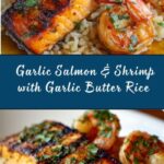 **Honey Garlic Salmon & Shrimp over Garlic Butter Rice** Recipe