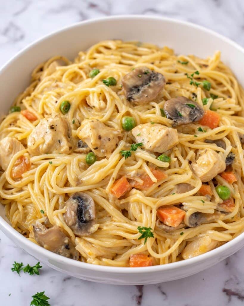 Creamy Crockpot Chicken Spaghetti Recipe