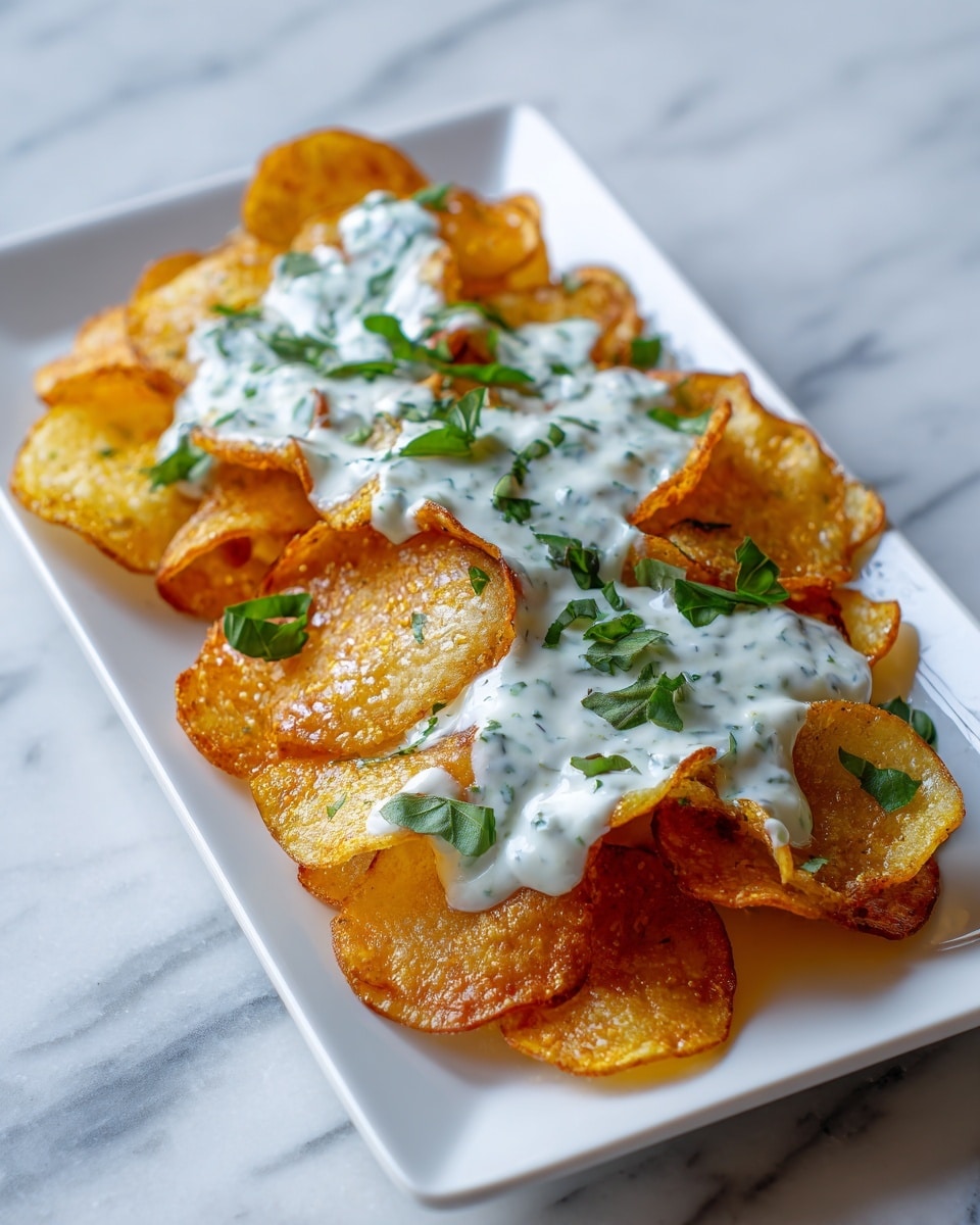 Homemade Potato Chips with Gorgonzola Cheese Sauce Recipe - Recipe Image