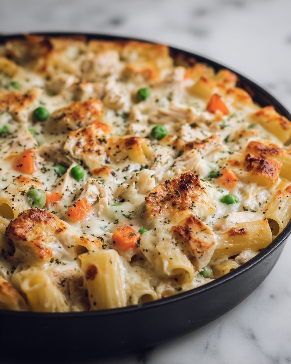 Creamy Chicken Pot Pie Pasta Bake Recipe - Recipe Image