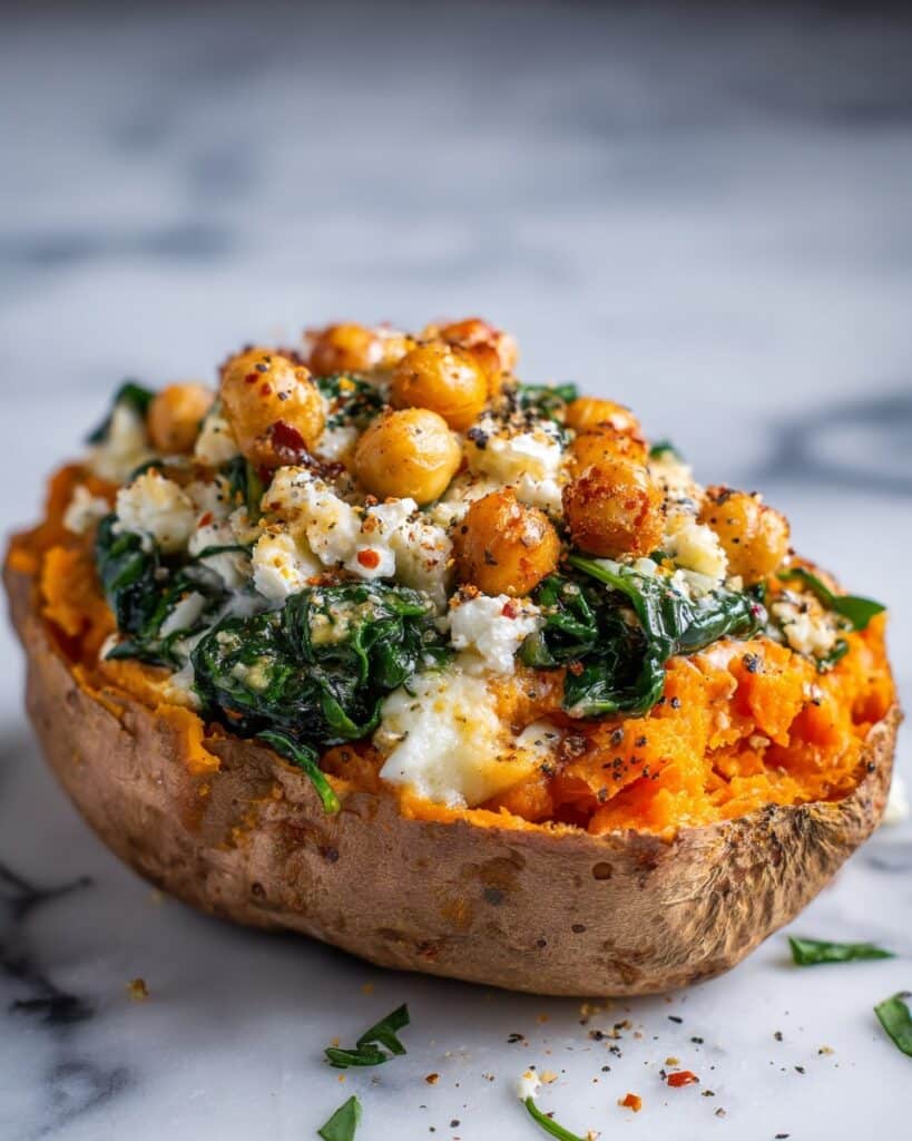 Chickpea & Spinach Stuffed Sweet Potatoes Recipe