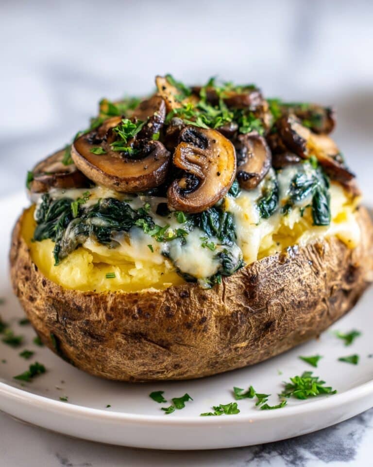 Baked Potatoes with Spinach, Mushrooms, and Cheese Recipe
