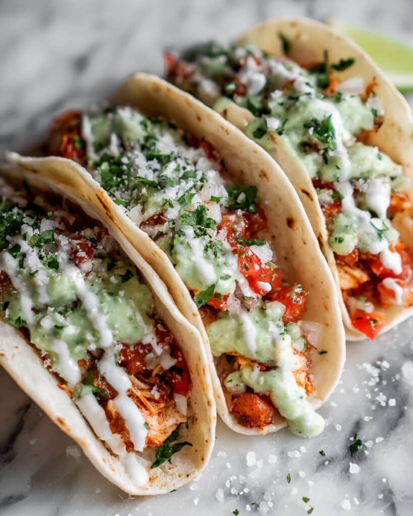 Shredded Chicken Tacos with Creamy Chimichurri Sauce Recipe