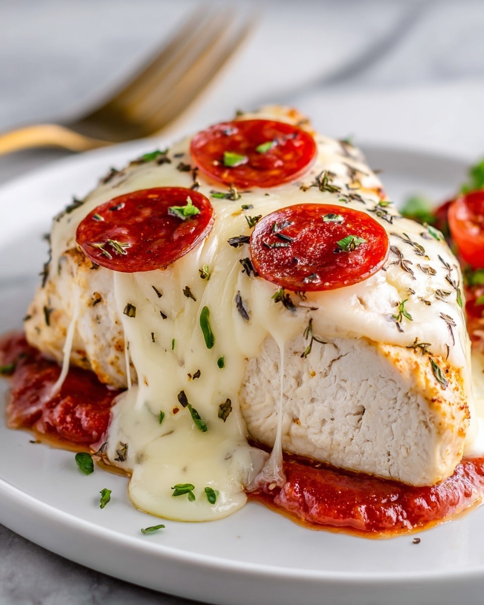 Pepperoni Pizza Stuffed Chicken Bake Recipe - Recipe Image
