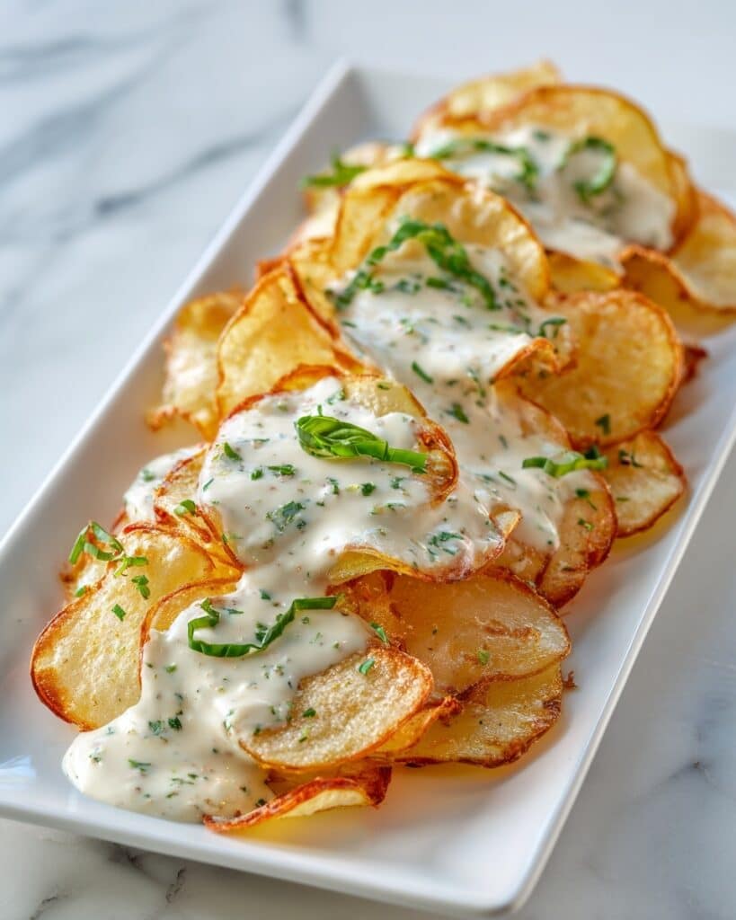 Homemade Potato Chips with Gorgonzola Cheese Sauce Recipe