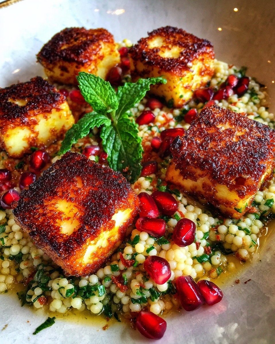 Halloumi & Pomegranate Couscous Salad with Mint-Lemon Dressing Recipe - Recipe Image