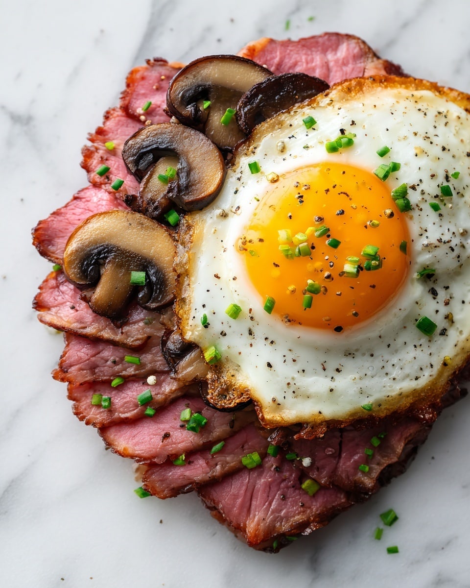 Steak and Eggs with Sautéed Mushrooms Recipe - Recipe Image