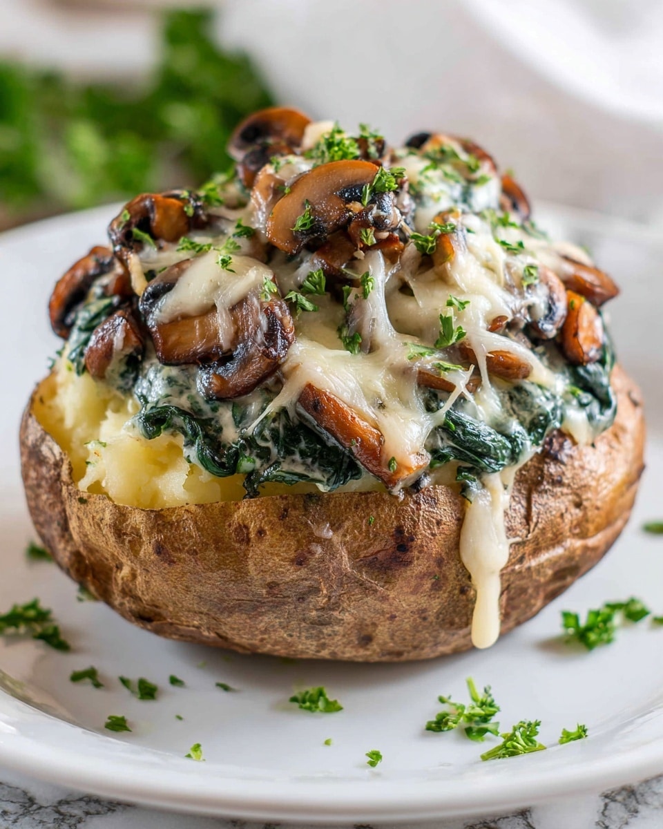 Baked Potatoes with Spinach, Mushrooms, and Cheese Recipe - Recipe Image
