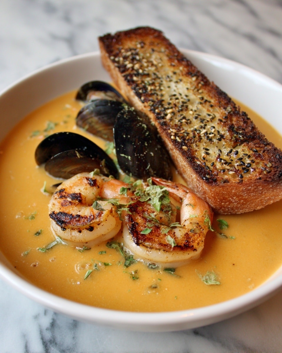 Spiced Seafood Bisque With Sesame Prawn Croutons Recipe - Recipe Image