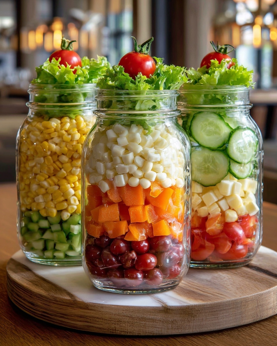 Healthy Salad Jars with Fresh Greens, Colorful Veggies, Protein, and Grains Recipe - Recipe Image