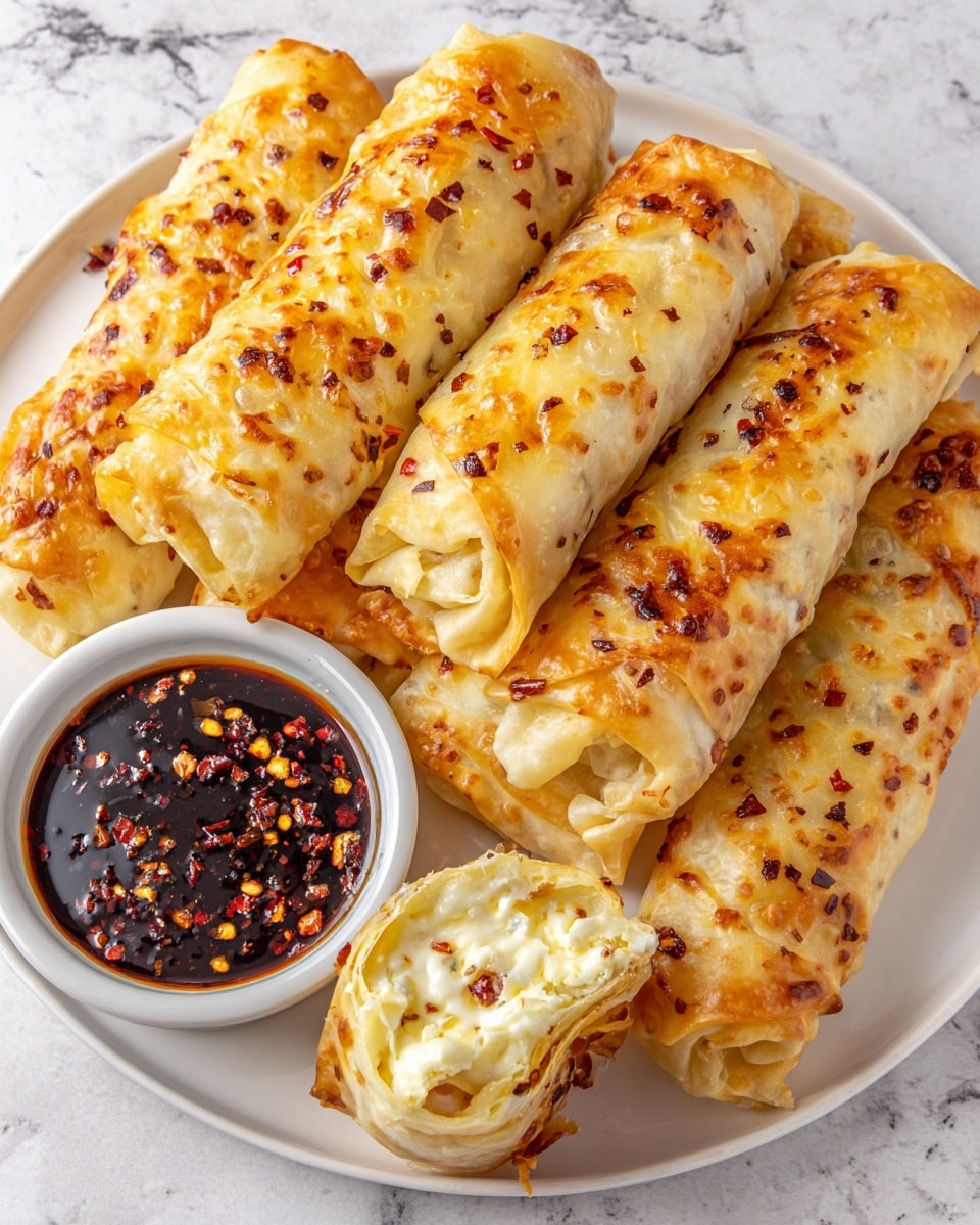 Oven Fried Feta Rolls with Chili Honey Recipe - Recipe Image