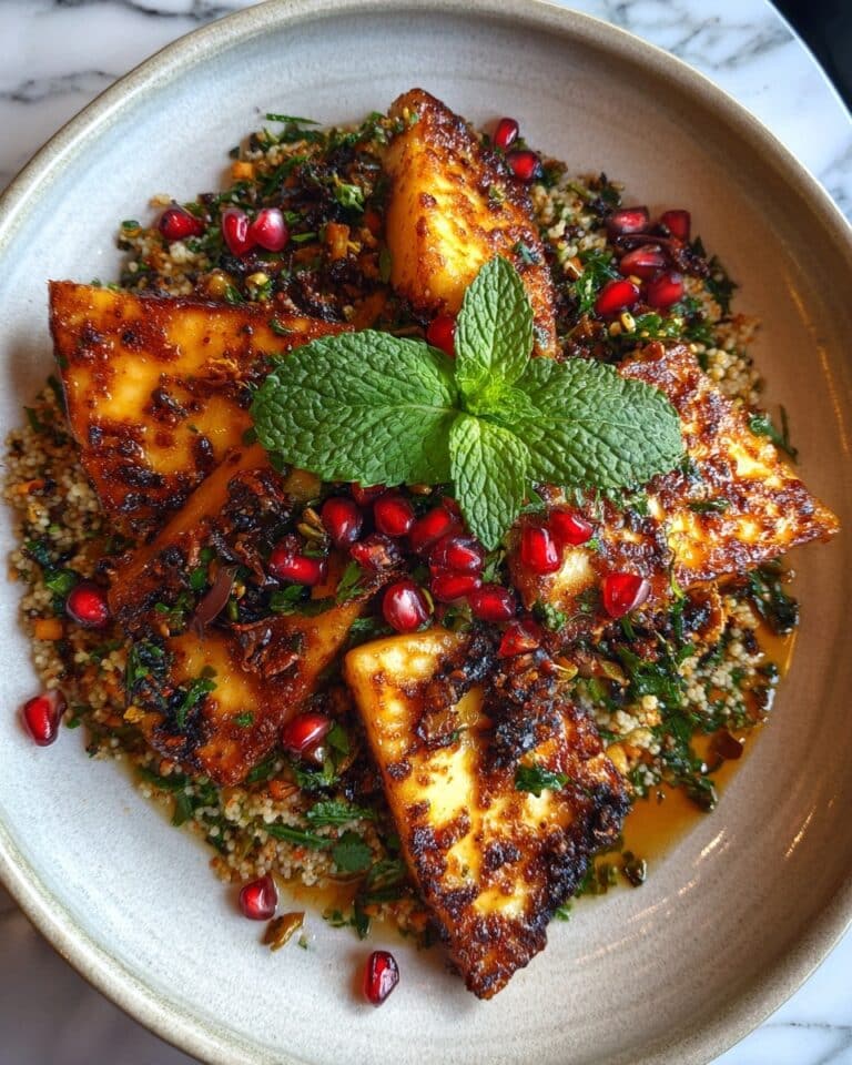 Halloumi & Pomegranate Couscous Salad with Mint-Lemon Dressing Recipe