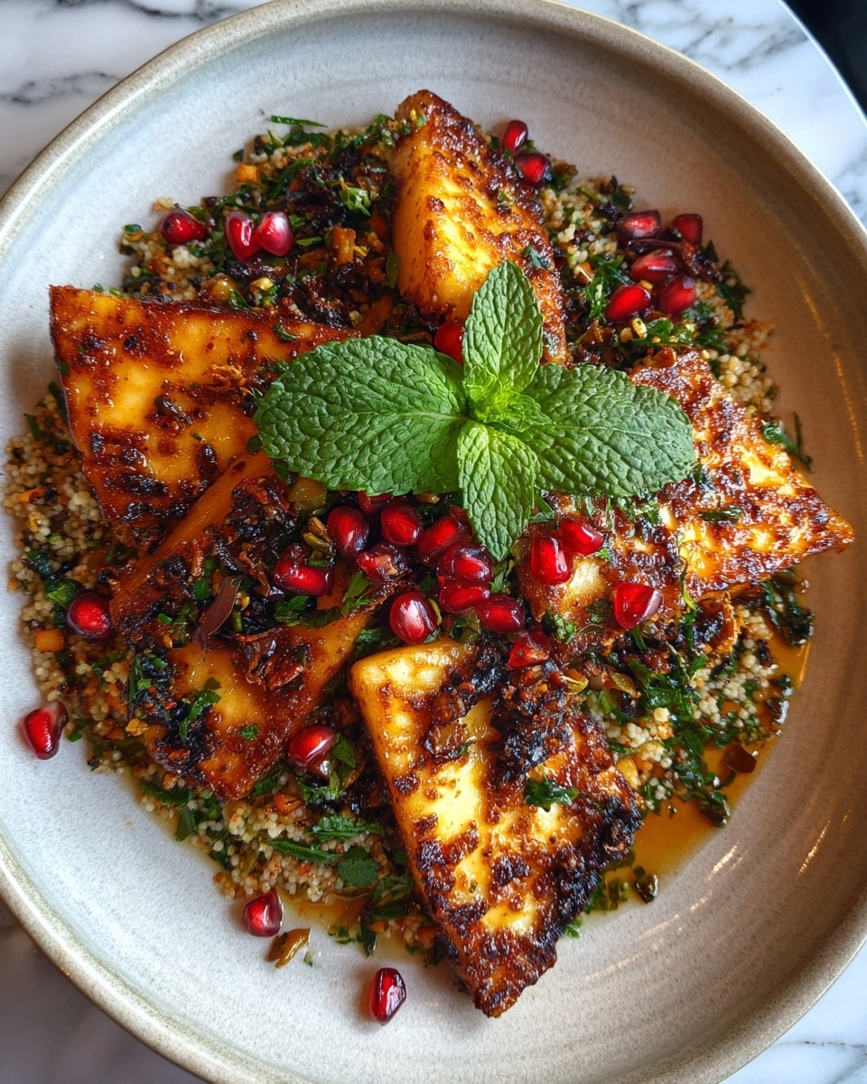 Halloumi & Pomegranate Couscous Salad with Mint-Lemon Dressing Recipe - Recipe Image