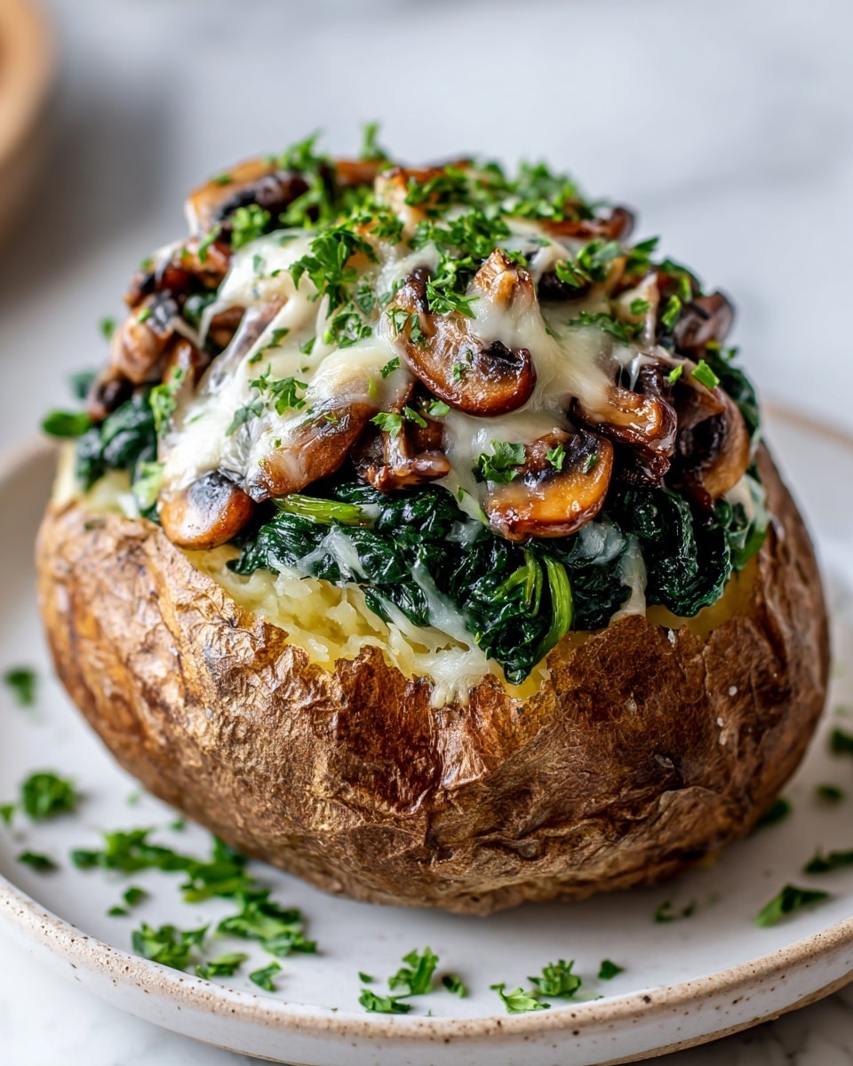 Baked Potatoes with Spinach, Mushrooms, and Cheese Recipe - Recipe Image