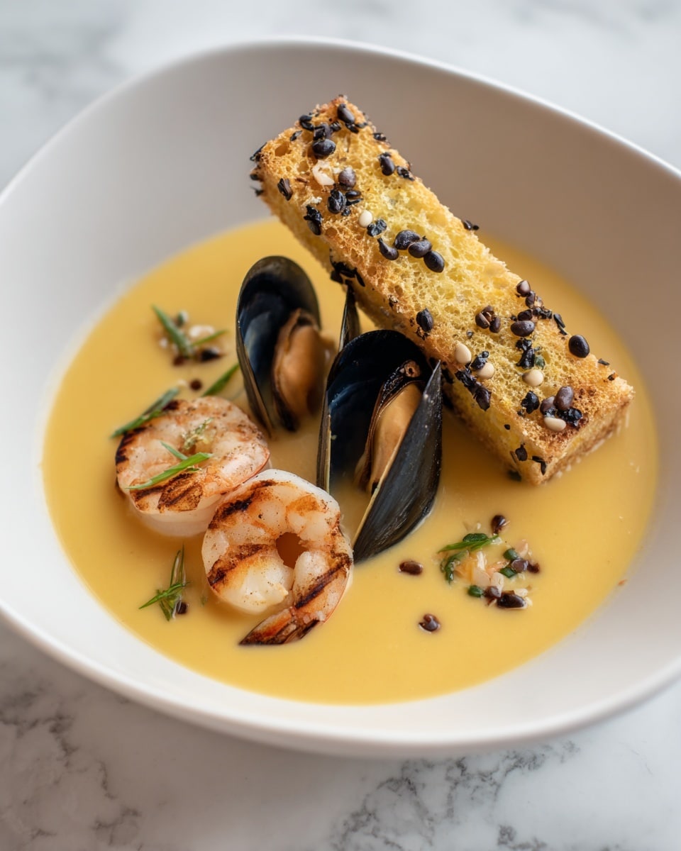 Spiced Seafood Bisque With Sesame Prawn Croutons Recipe - Recipe Image