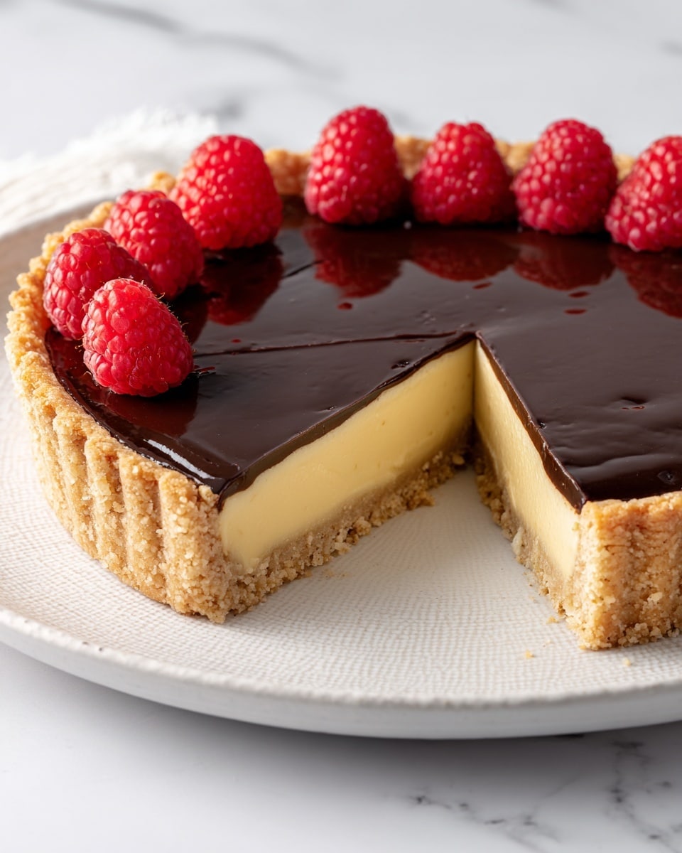 Creamy Cheesecake Tart with Fresh Berries and Chocolate Drizzle Recipe - Recipe Image