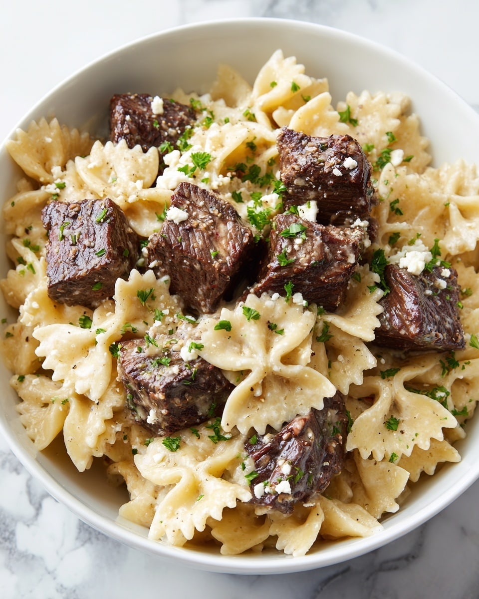 Beef and Bowtie Alfredo Recipe - Recipe Image