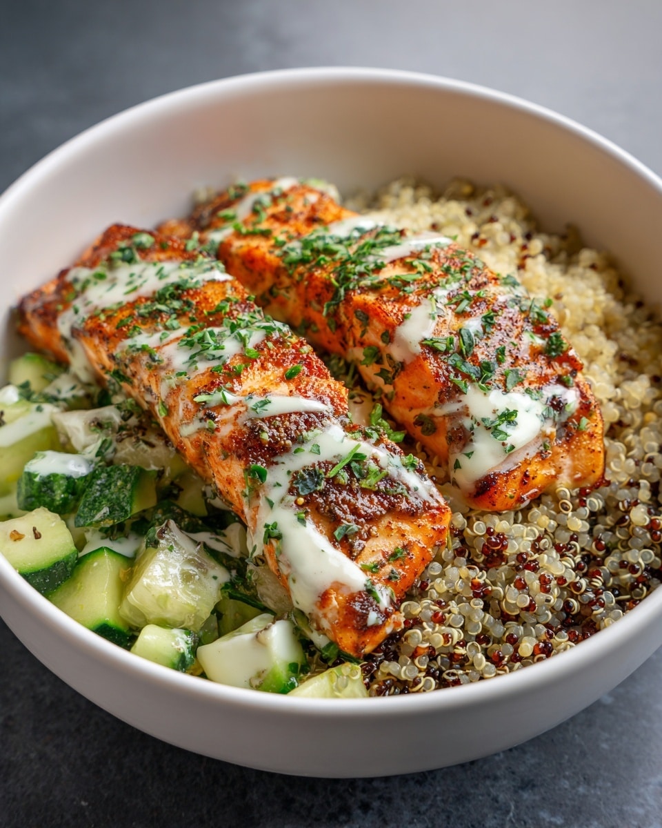Honey Harissa Salmon Quinoa Bowls Recipe