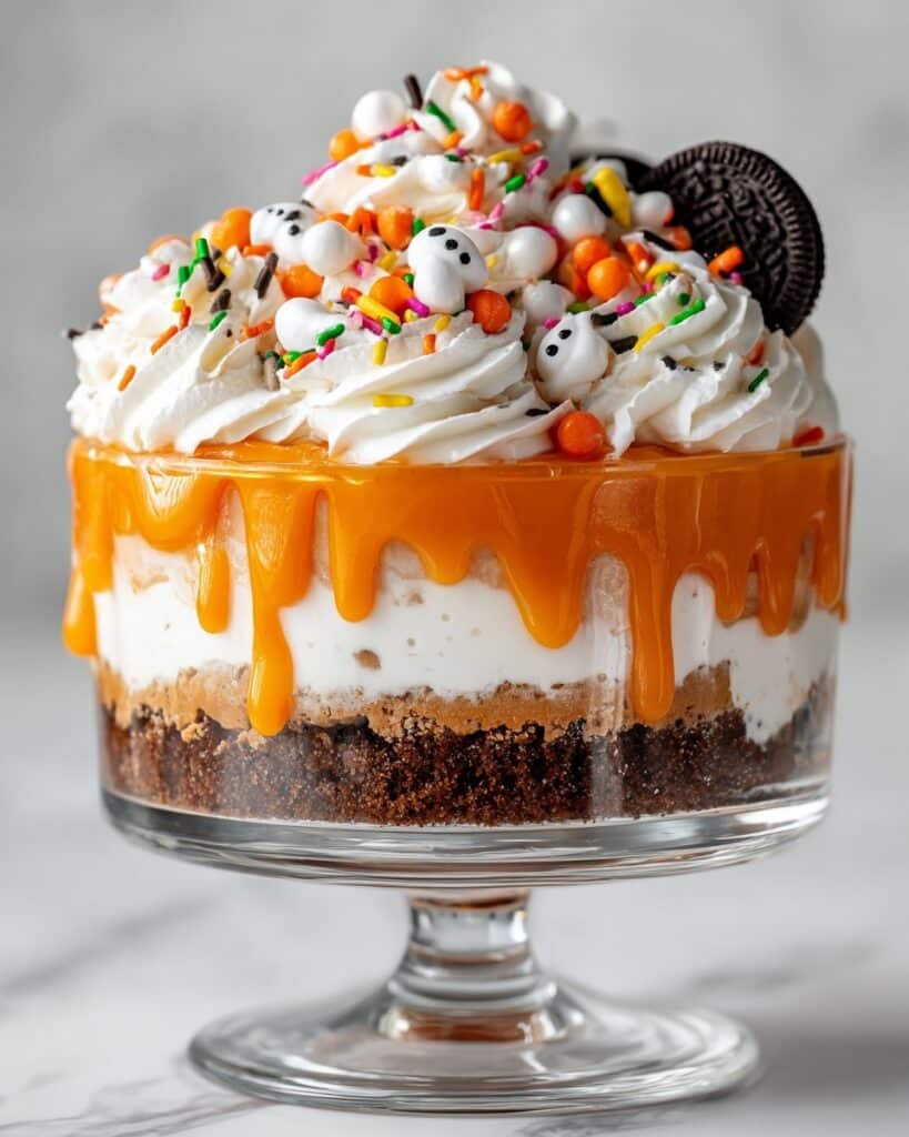 Halloween Chocolate Cake Trifle with Gummy Eyeballs and Brains Recipe