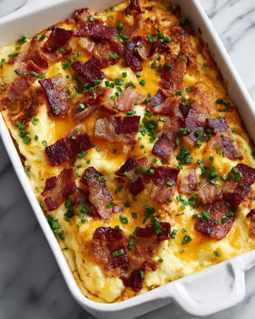 Mashed Potato Casserole with Ground Beef, Bacon, and Cheddar Recipe