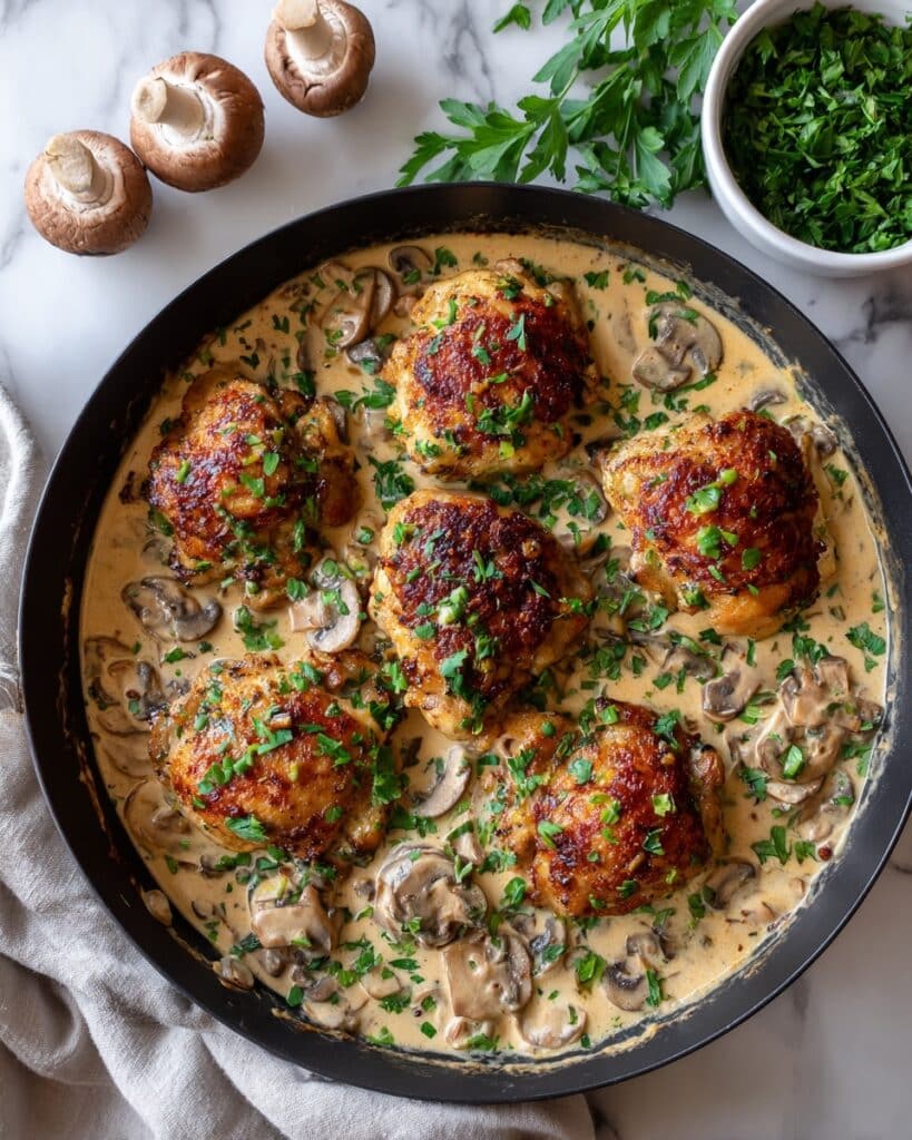 Creamy Garlic Mushroom Chicken Thighs Recipe