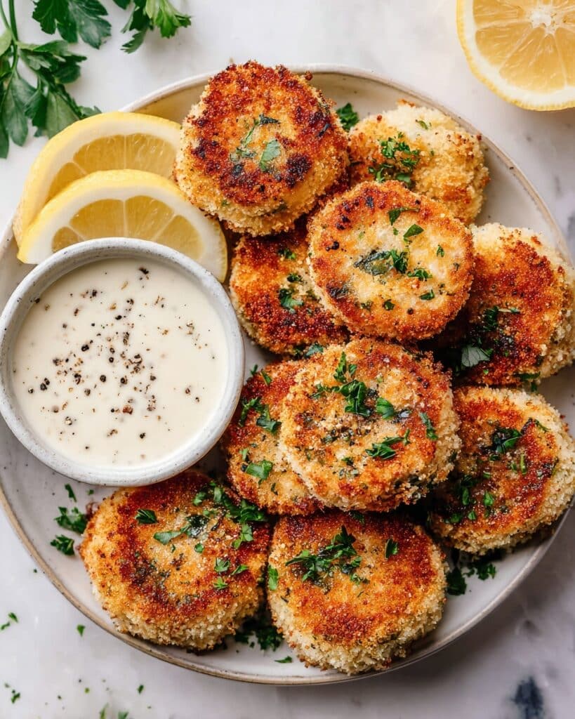 Crispy Crab Cakes with Lemon Wedges Recipe