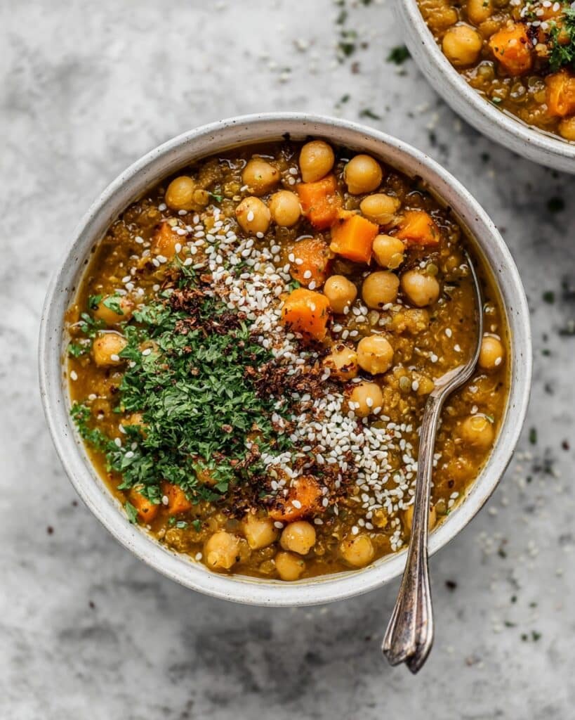 Sweet Potato Lentil Curry with Crispy Sesame Chickpeas Recipe