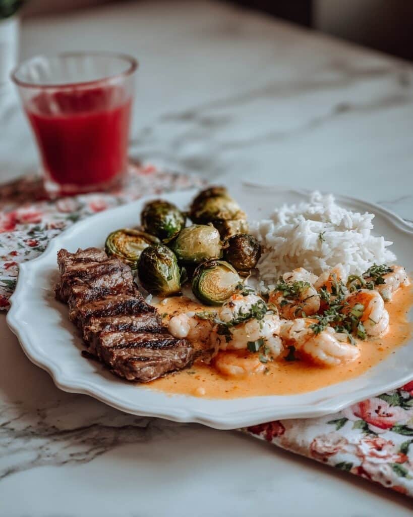 Surf and Turf with Creamy Garlic Parmesan Shrimp Recipe