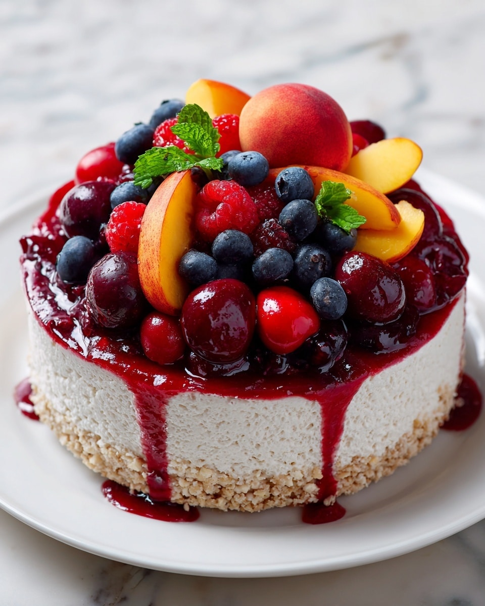 Summer Berry and Peach Cheesecake Recipe - Recipe Image